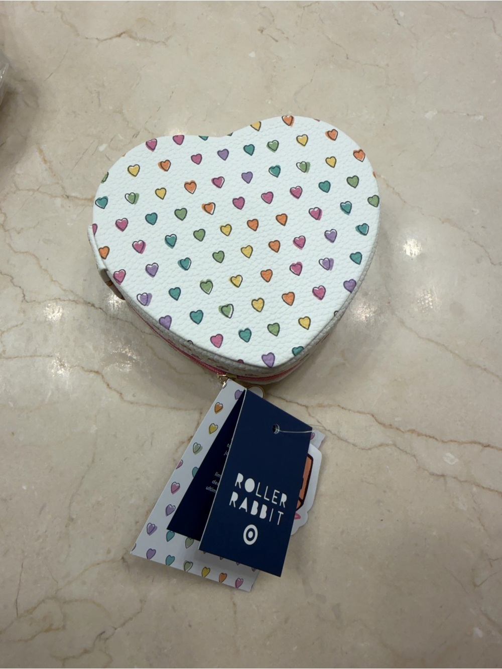 Roller Rabbit Target Heart-Shaped Jewelry Case - Multicolor Hearts on White